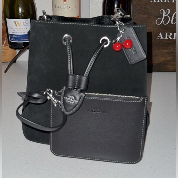 Rowan Bucket Bag with Cherry 🍒 Charm in Suede - Picture 7 of 13